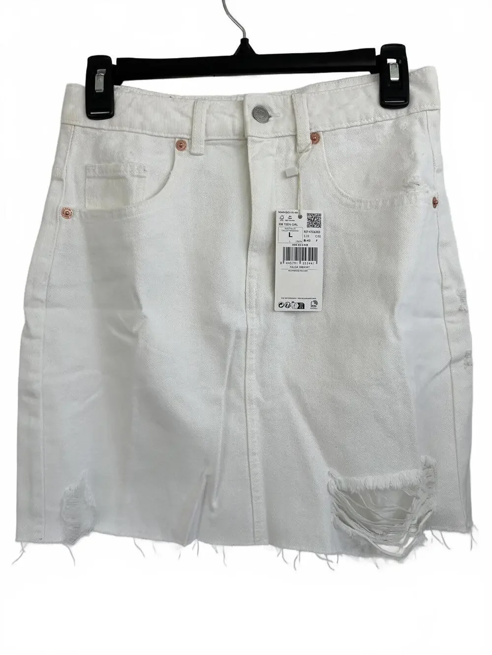 Mango Teen's Denim Mini Skirt with Frayed Hem NWT Off White Teens Large